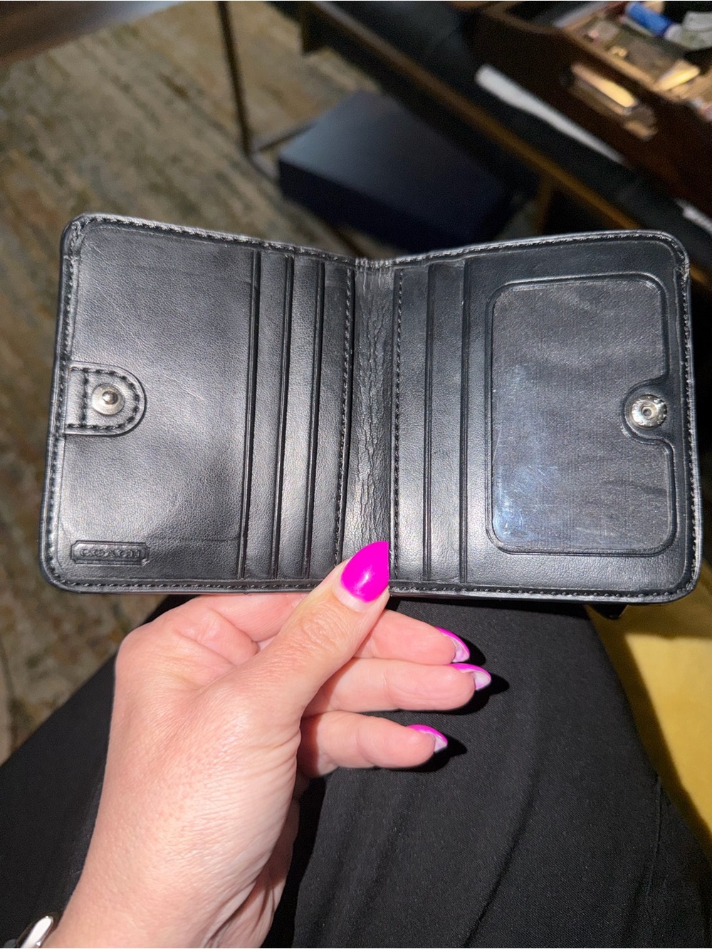 Coach Pebbled Leather Compact Wallet - Navy Black - Picture 3 of 5